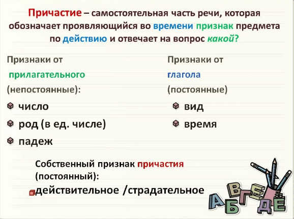 Виды причастий в русском языке: какие бывают, примеры